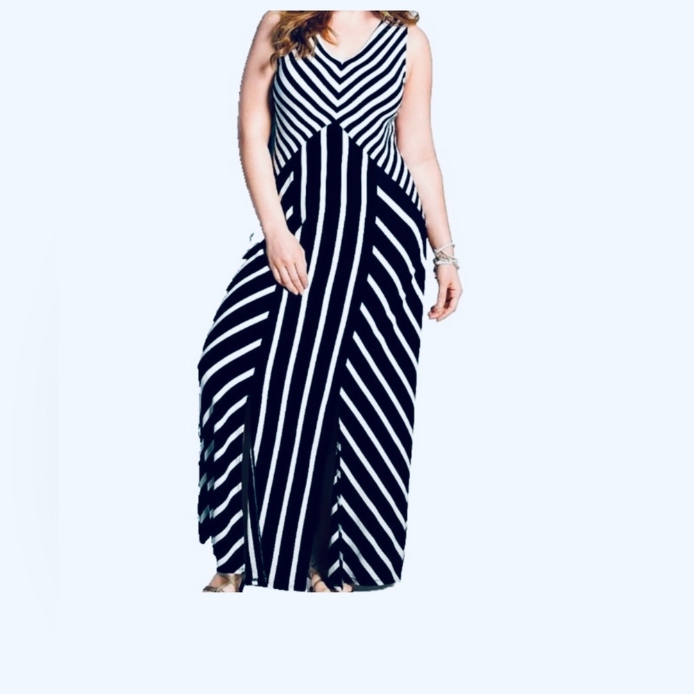 Lane Bryant Navy & White Striped Maxi Dress Size